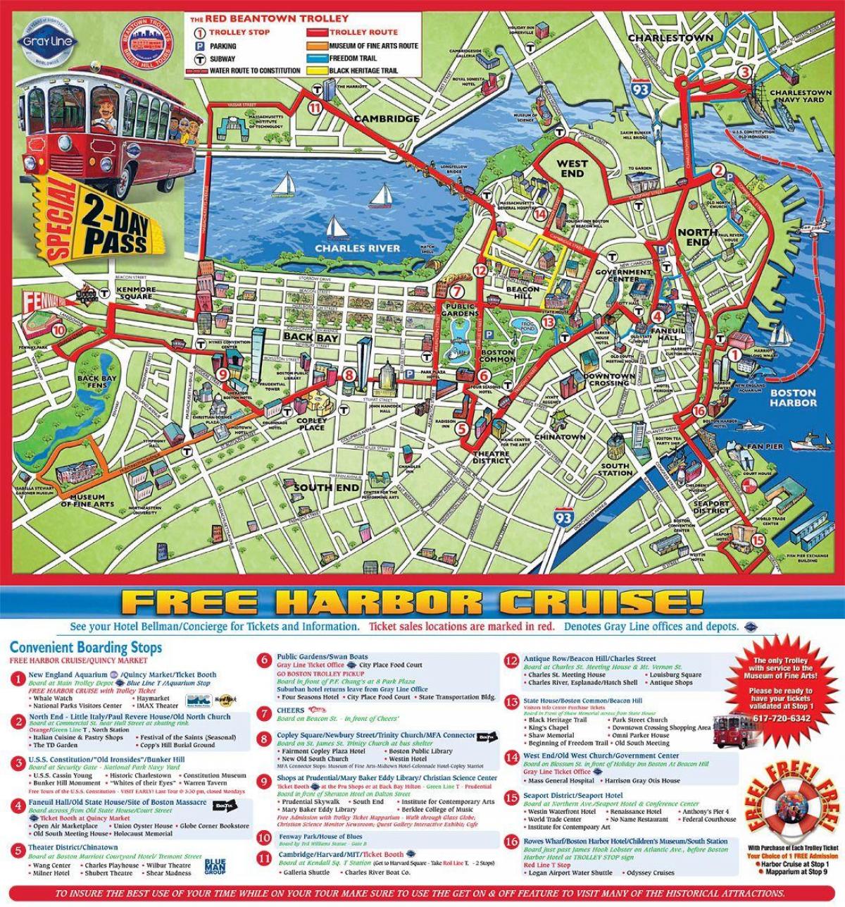 Mappa dei tour in autobus di Boston Hop On Hop Off