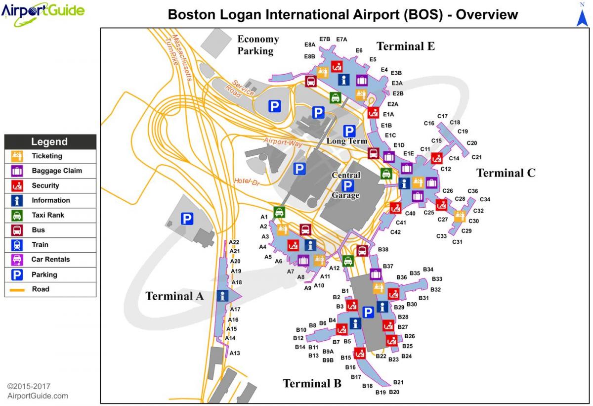 Mappa del terminal dell'aeroporto di Boston