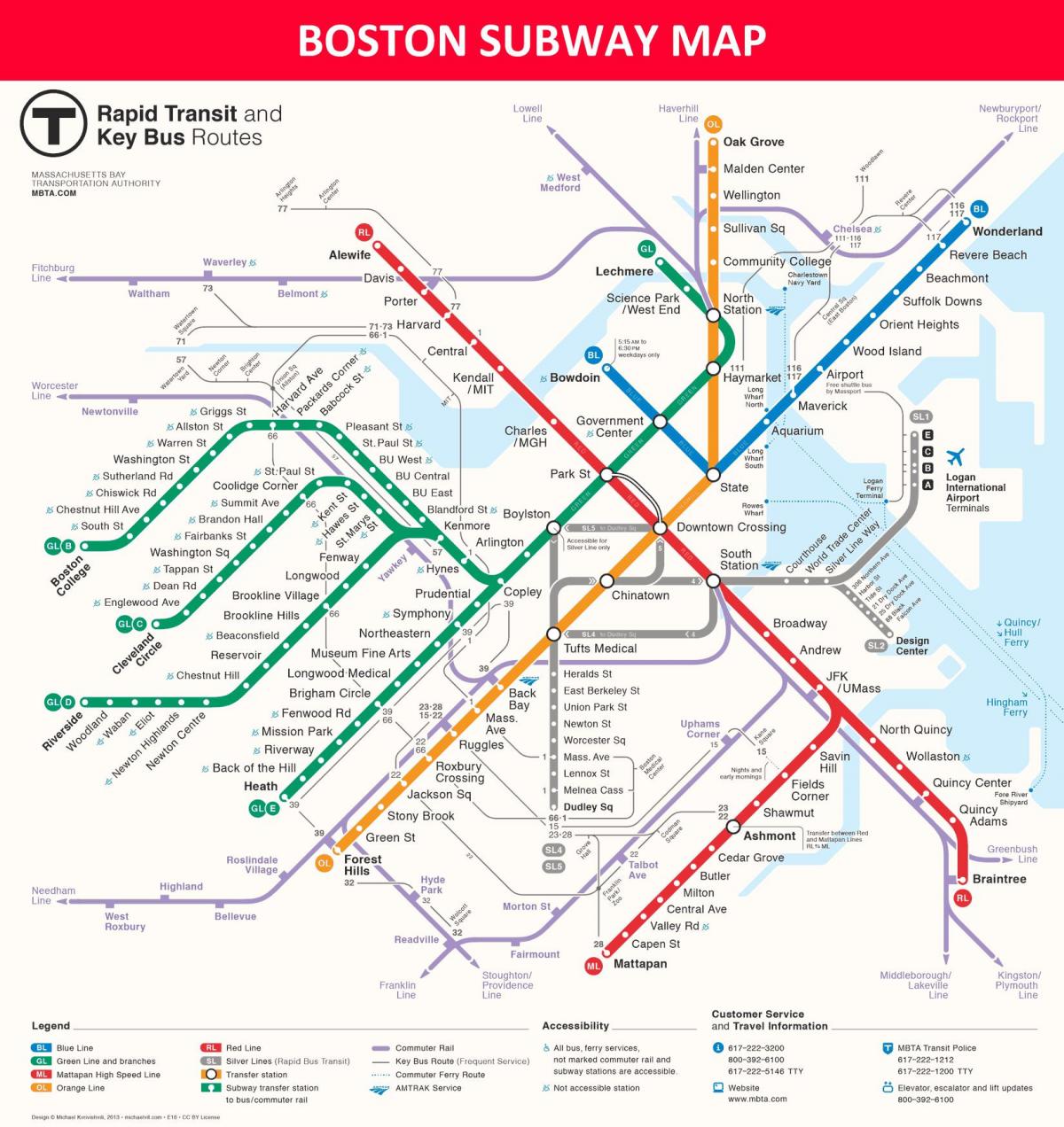 Mappa della stazione della metropolitana di Boston
